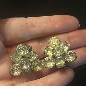 Vintage Eisenberg Floral Crystal Clip Earrings